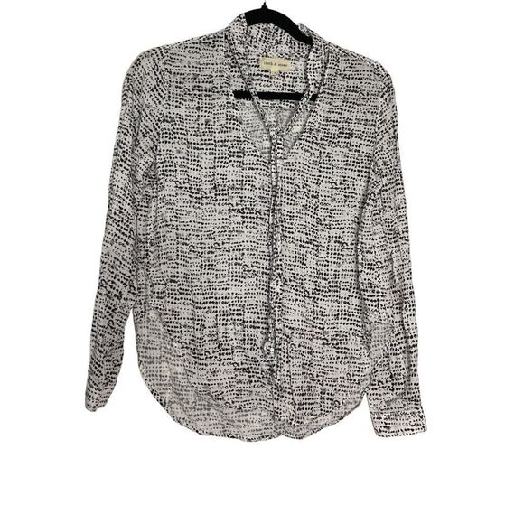 CLOTH & STONE | WOMEN’S TIE FRONT LONG SLEEVE BLOUSE TOP BLACK WHITE DOTTED PRIN - Picture 1 of 8
